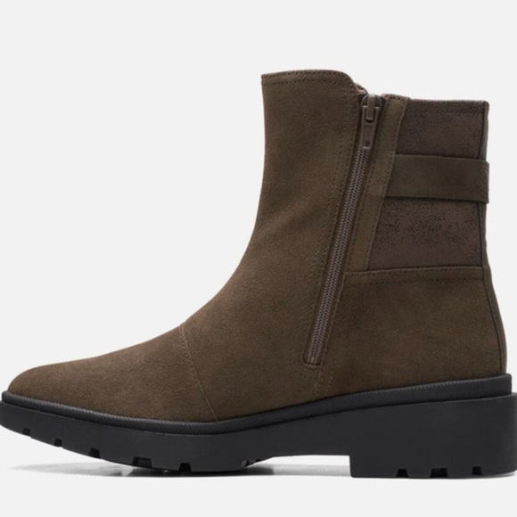 Clarks Calla dark olive suede Mid platform Bootie size‎ 10.5 brand new - Picture 1 of 8